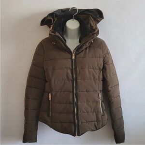 Zara Basic women's puffer Jacket Faux Fur Collar Size XL